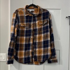 Old Navy Men's Plaid Shirt - Navy and Mustard